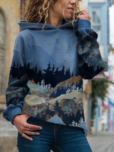 Load image into Gallery viewer, Fashion Landscape Print Long-sleeved Casual Hooded Top
