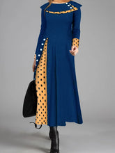 Load image into Gallery viewer, Retro Elegant Long-Sleeved Polka-Dot Color Blocking Maxi Dress
