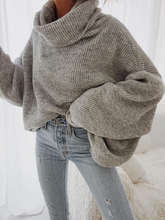 Load image into Gallery viewer, Fashion Casual High Neck Puff Sleeve Pullover Solid Color Sweater
