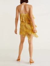 Load image into Gallery viewer, Fashion Fringed V-neck Suspender Mini Dress
