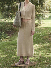 Load image into Gallery viewer, Two-Piece Women&#39;S Casual V-Neck Button Knitted Skirt
