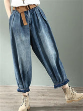 Load image into Gallery viewer, Washed Blue Denim Loose And Versatile Women&#39;S Harem Pants
