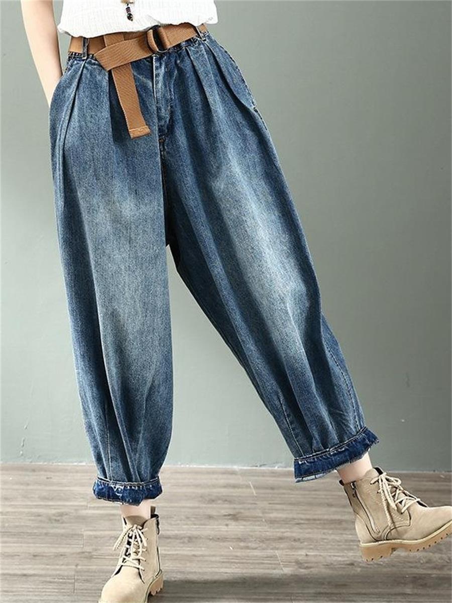 Washed Blue Denim Loose And Versatile Women'S Harem Pants