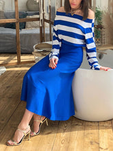 Load image into Gallery viewer, Elegant Long Sleeved Striped Top and Skirt Suit
