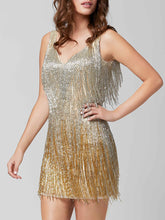 Load image into Gallery viewer, Fashion Sleeveless V-Neck Gradient Fringe Party Dress
