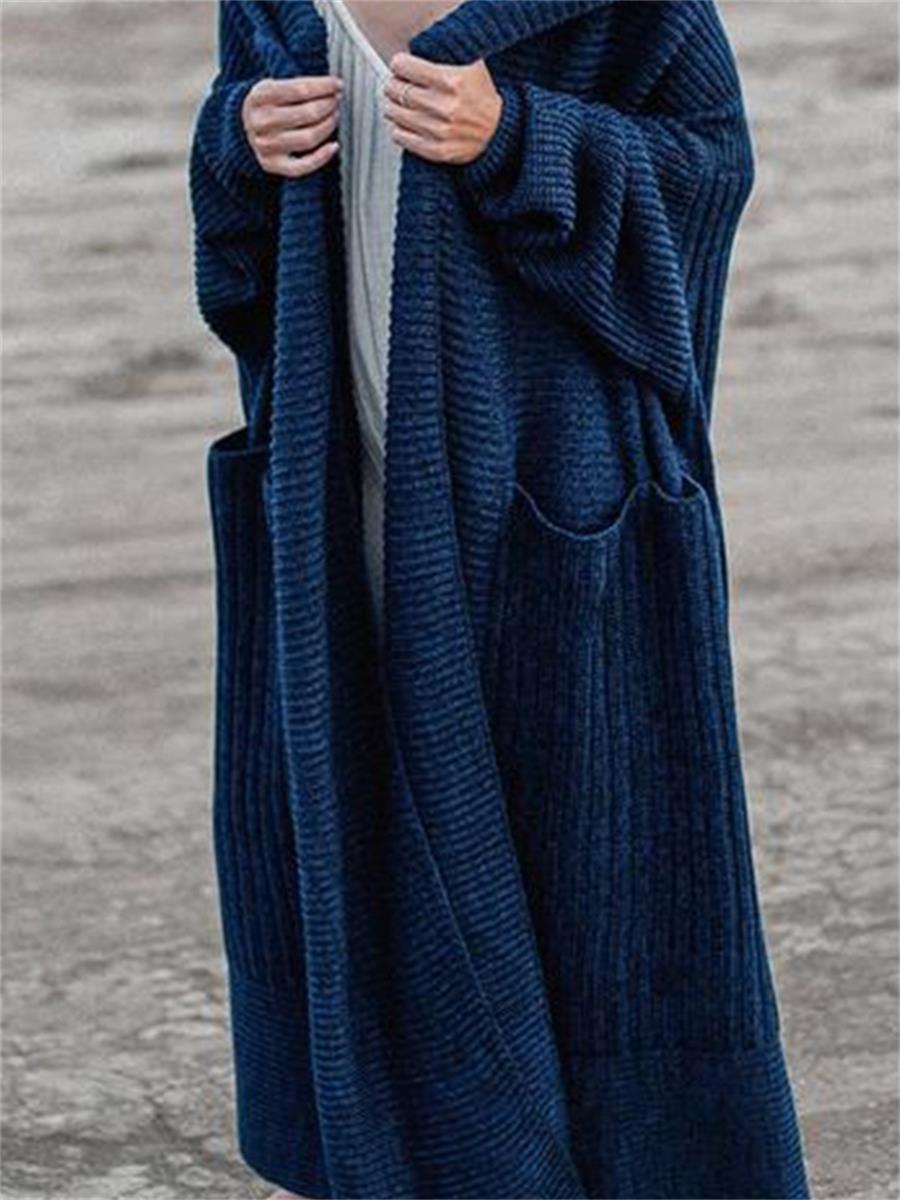 Retro Loose Lapel Pocket Women'S Knitted Coat