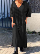 Load image into Gallery viewer, Pure Color Cardigan Dress Casual Two-piece Suit
