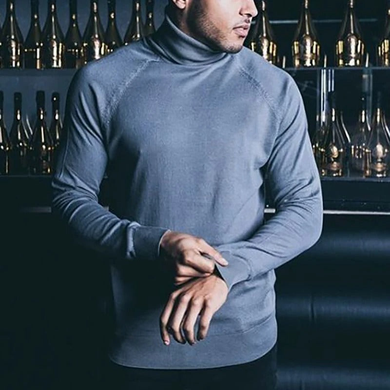 Men'S Casual Pure Turtleneck Knit T-Shirt
