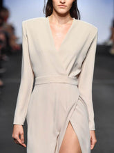 Load image into Gallery viewer, Solid Color Long Sleeve Slit Evening Dress
