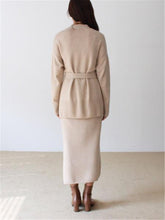 Load image into Gallery viewer, Elegant V-Neck Long Sleeve Coat Skirt Knit Set
