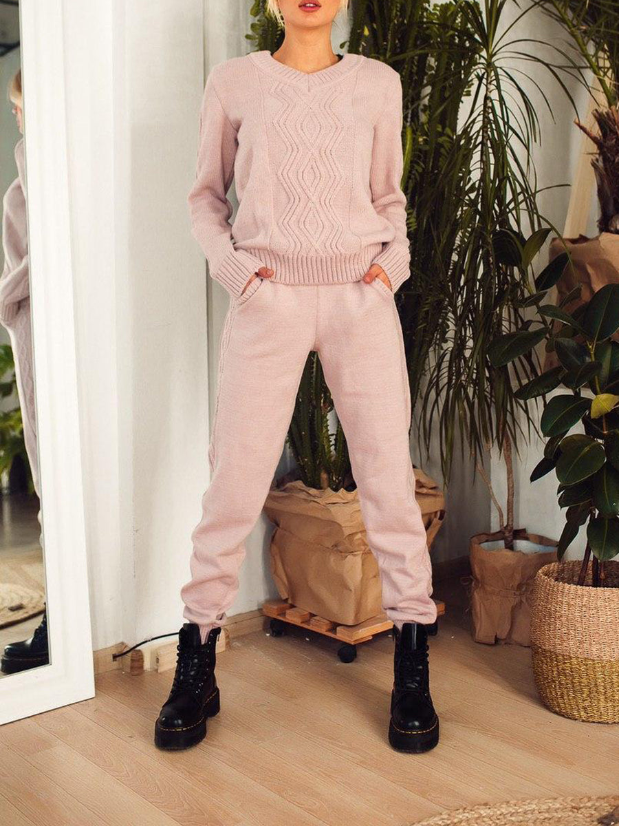 Knitted Two-piece Pant Suit Set for Women