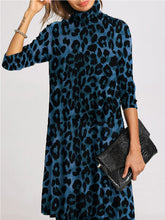 Load image into Gallery viewer, High Neck Mid-length Sleeves Leopard Print Casual Dress
