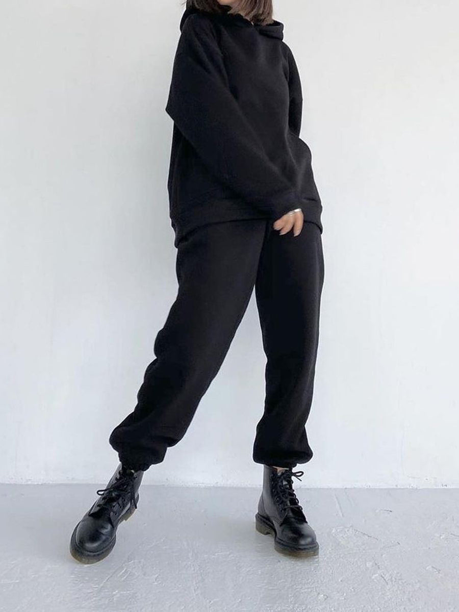 Pure Color Loose Sports Casual Hooded Suit