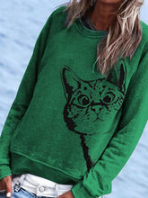 Load image into Gallery viewer, Fashion Cat Print Casual Loose Pullover Round Neck Sweater
