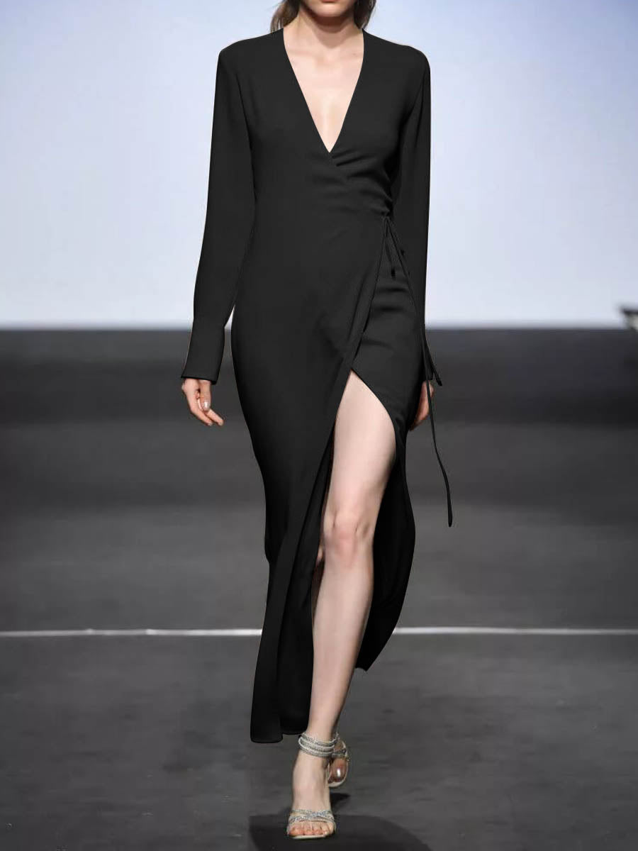 Fashion Long Sleeve V-neck Elegant Dress