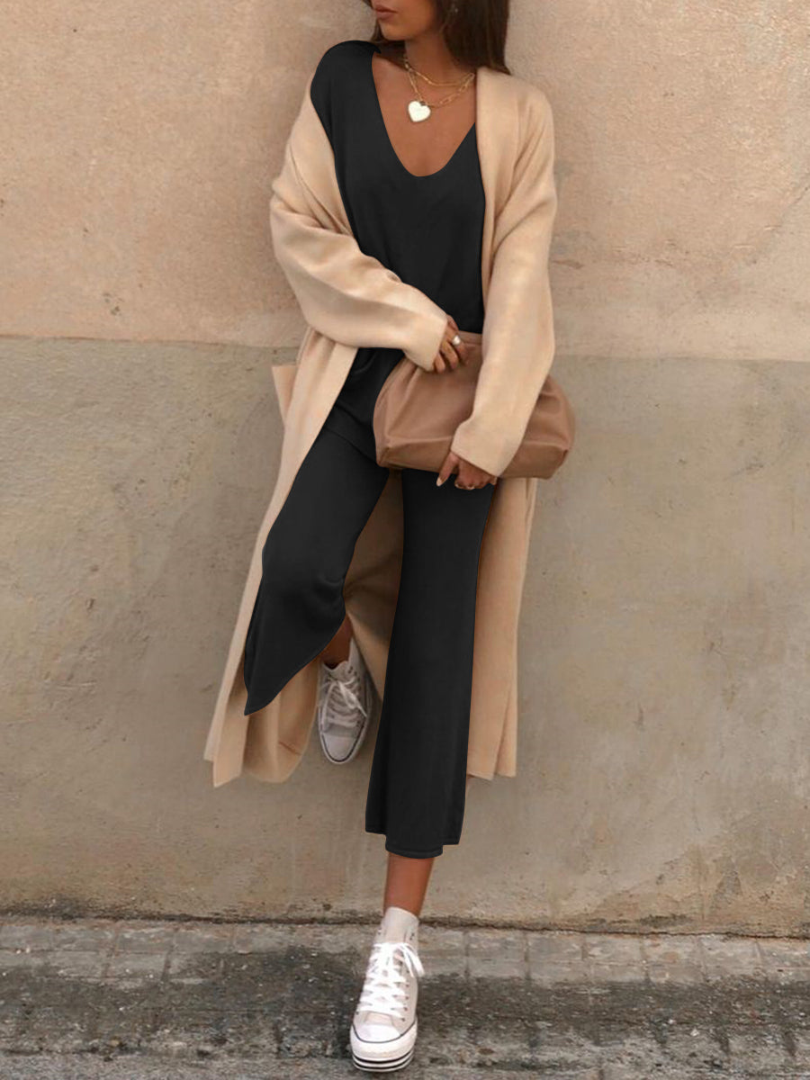 Fashion V-neck Loose Knit Casual Two-piece Suit