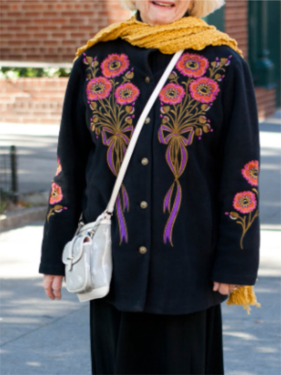 Autumn And Winter Retro Flowers Casual Women'S Jacket