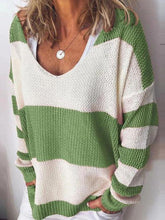 Load image into Gallery viewer, Women&#39;s Hollow-Carved Striped V-Neck Sweater
