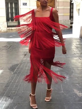 Load image into Gallery viewer, Fashion Fringed Suspender Square Neck Midi Dress
