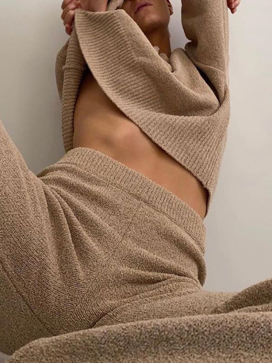 Fashion Casual Solid Color Long Sleeve Round Neck Two-piece Suit