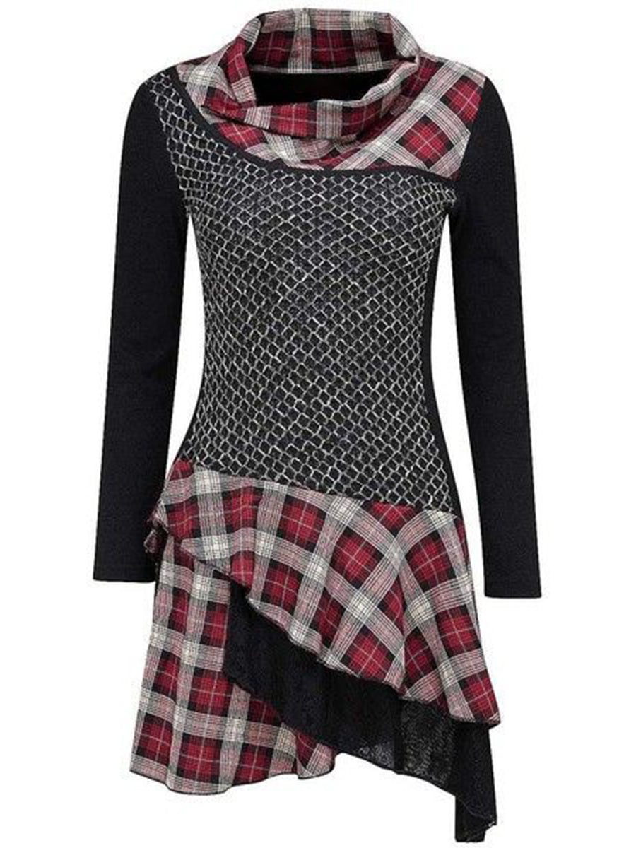 Plaid Printing Long Sleeves Dress