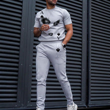 Load image into Gallery viewer, Mens Gray Printed Short-Sleeved T-Shirt And Pants Sui
