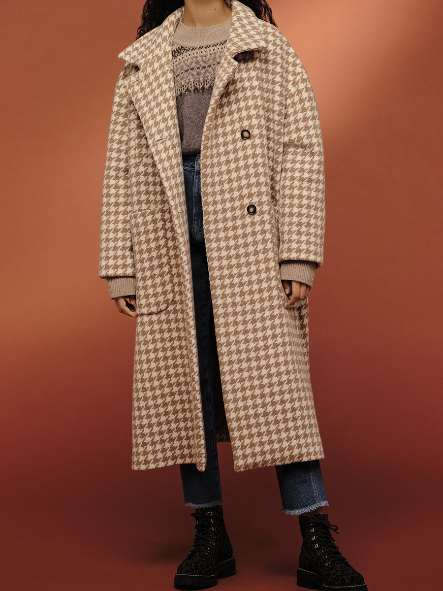 Fashion Plaid Single-breasted Casual Woolen Coat