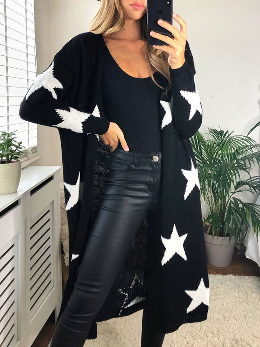 Star Print Long Cardigan