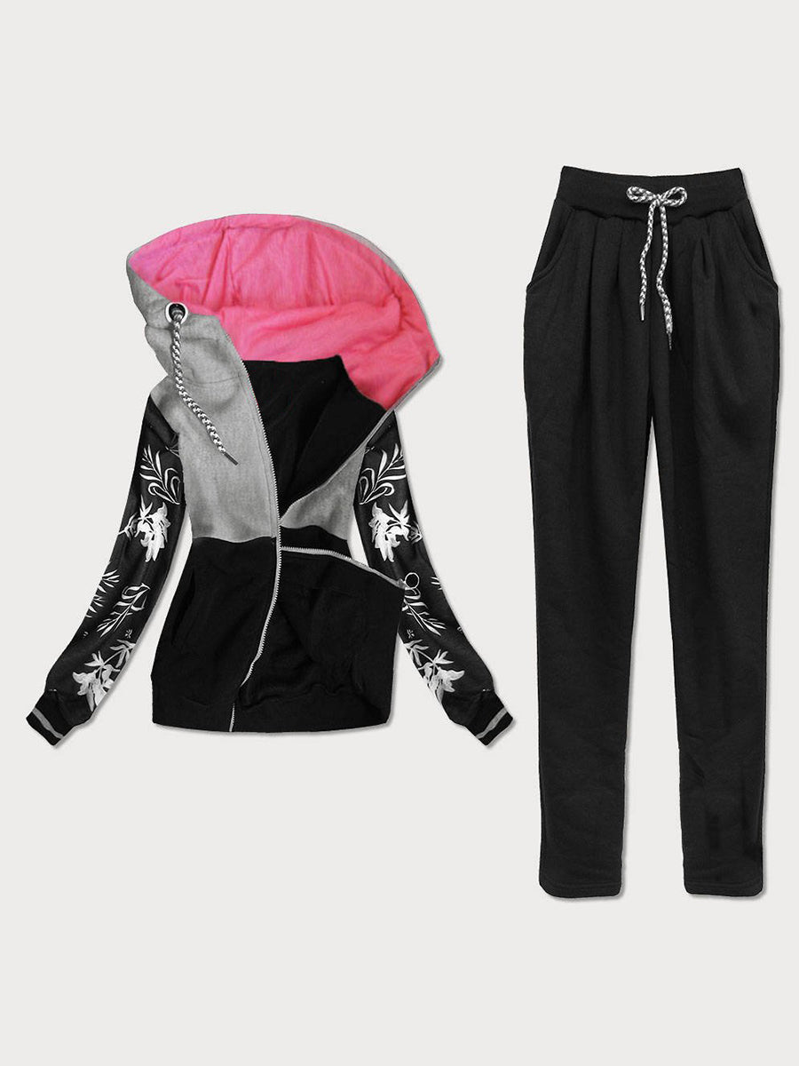 Casual Loose Long Sleeve Hooded Jacket Pants Suit