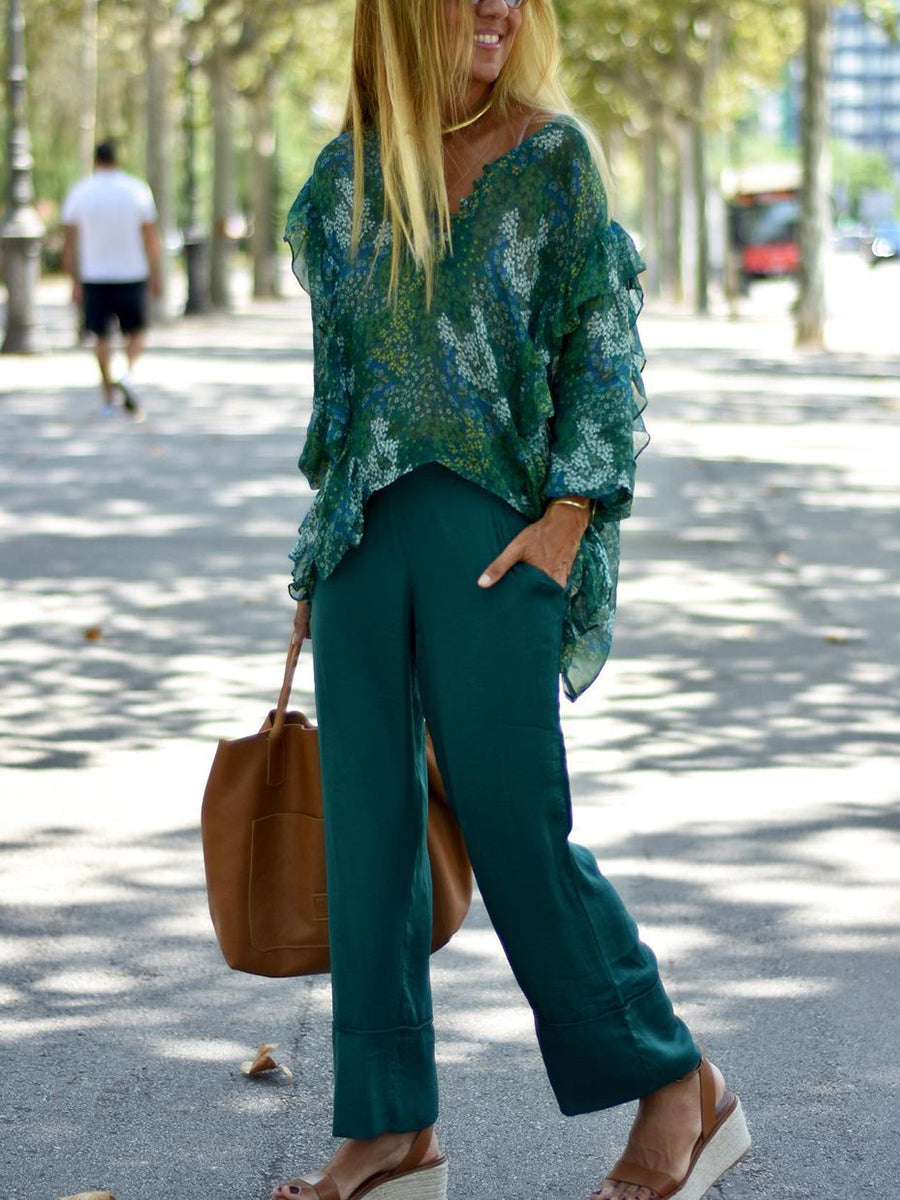 Fresh Floral Garden Leisure Women'S Two-Piece Suit