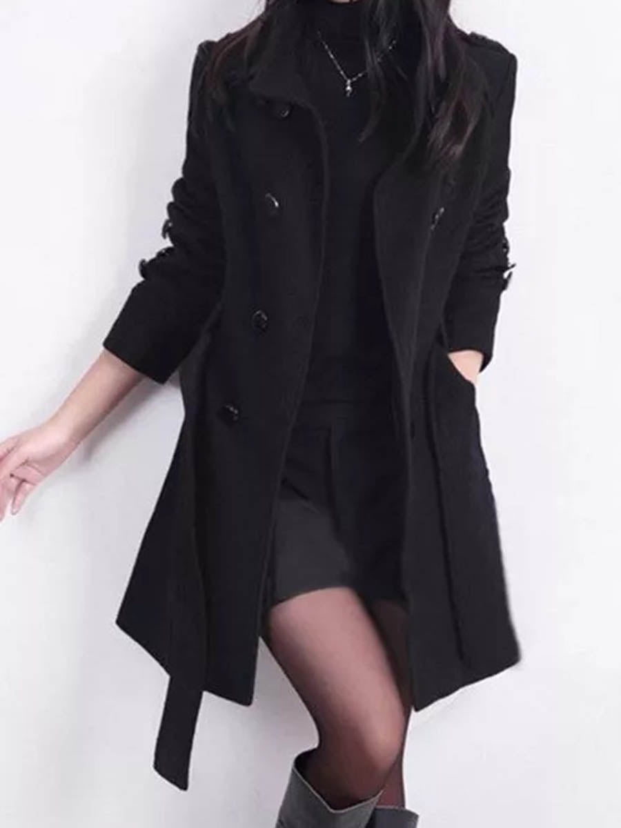 Fashion Stand-up Collar Double-breasted Solid Color Casual Jacket