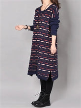 Load image into Gallery viewer, Retro Loose Women&#39;S Striped Sweater Dress

