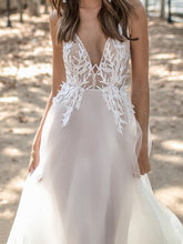 Load image into Gallery viewer, Deep V Strapless Embroidered Mesh Wedding Dress
