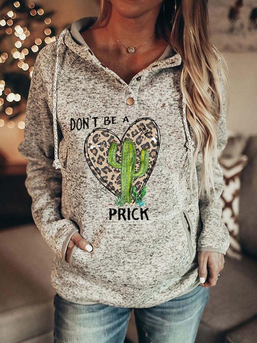 Leopard Cactus Print Casual Hoodie Sweatshirt