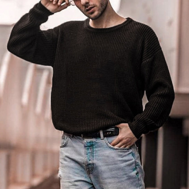 Men'S Casual Round Neck Loose Knit Long Sleeve Sweater