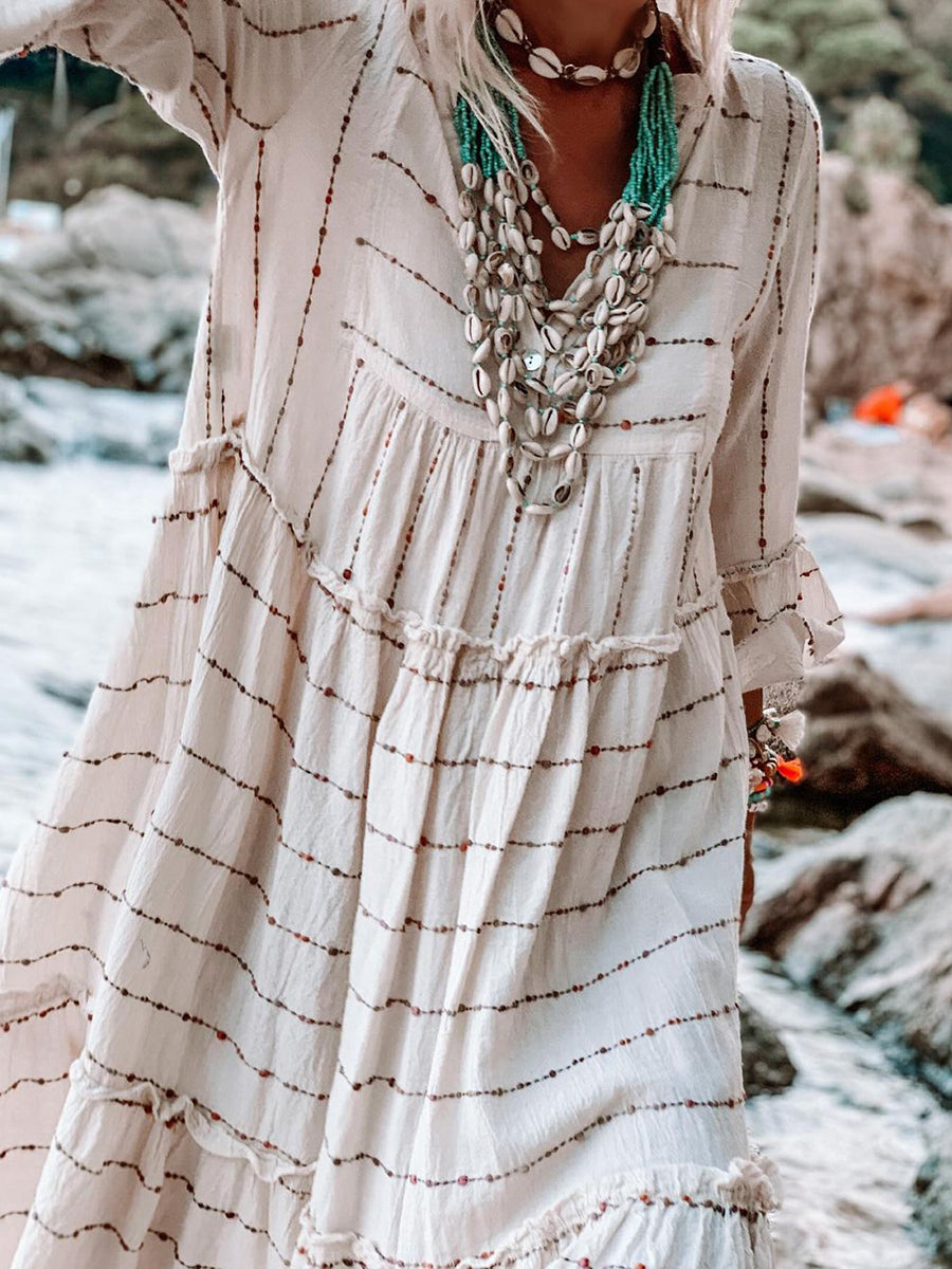 Retro Ethnic Style Loose Striped Women'S Holiday Dress