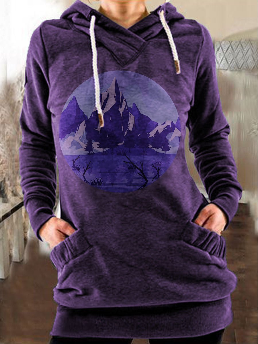 Fashion Printed Long-sleeved Drawstring Pocket Hoodie