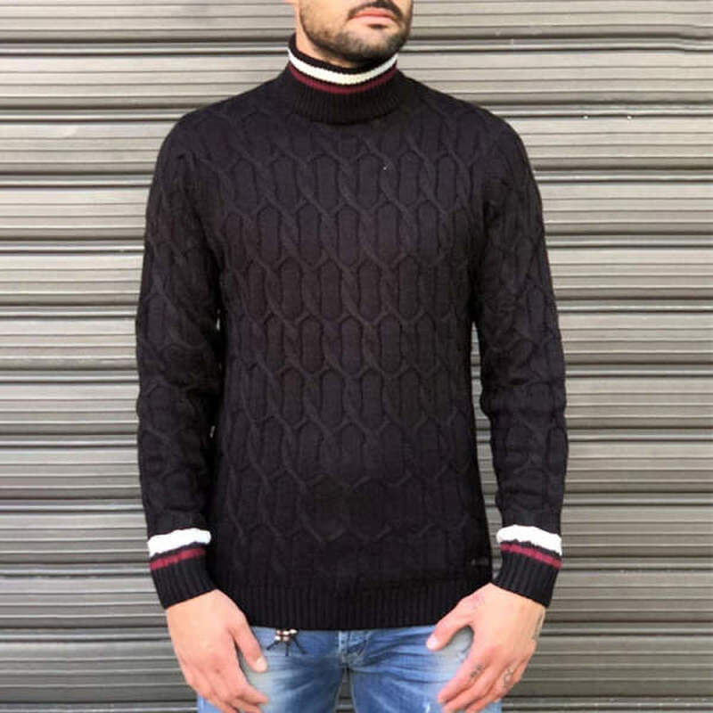 Men'S Fashion Contrast Black And White Casual Sweater