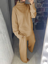 Load image into Gallery viewer, Simple Casual Loose High Neck Long Sleeved Top Pants Knitted Suit
