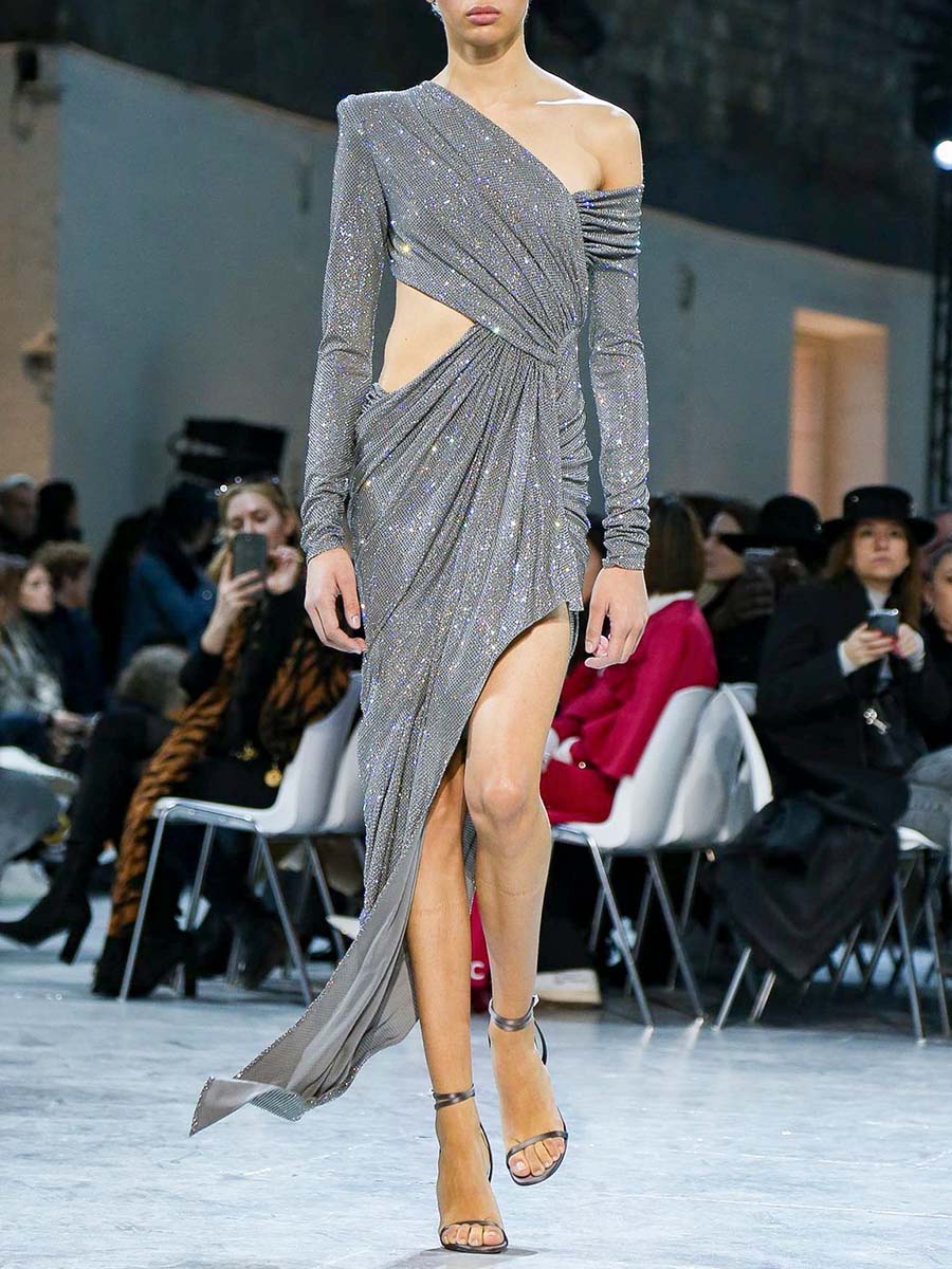 Fashion Sexy Long Sleeve Irregular Midi Dress