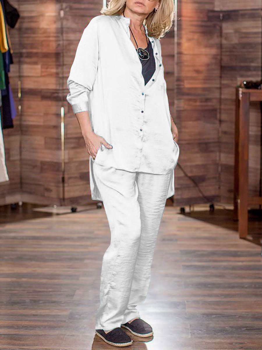 Simple Casual Loose Shirt Top Pants Suit