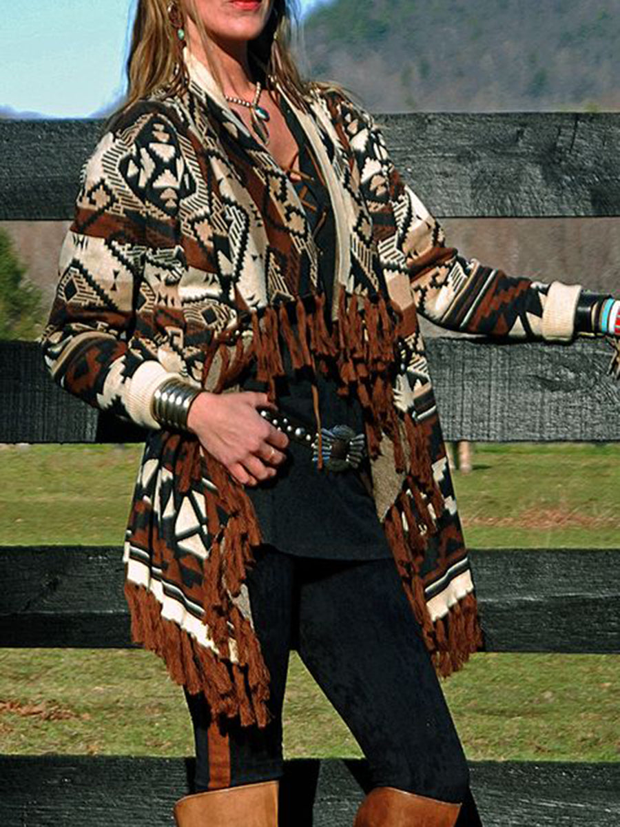 Fashion Printed Tassel Cardigan Casual Lady Jacket