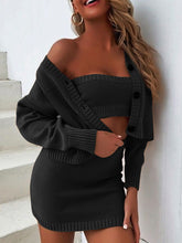 Load image into Gallery viewer, Fashion Tube Top Cardigan Slim Skirt Knitted Three-piece Suit
