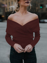 Load image into Gallery viewer, Solid Color V-Neck Off-Shoulder Knitted Sweater
