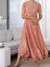 Load image into Gallery viewer, Elegant Embroidered Round Neck Three-quarter Sleeve Midi Skirt
