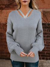 Load image into Gallery viewer, Comfortable Solid Color Warm V-Neck Knitted Long-Sleeved Sweater
