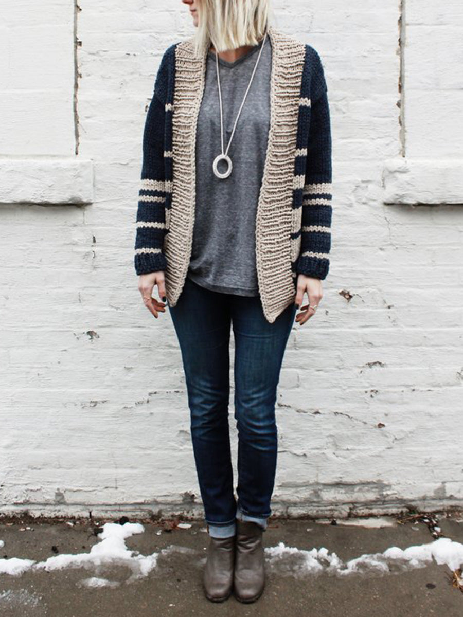 Casual Knitted Stripe Cardigan Jacket