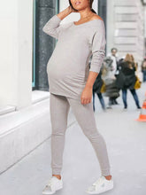 Load image into Gallery viewer, Solid Color Loose Neckline Top Trousers Maternity Suit
